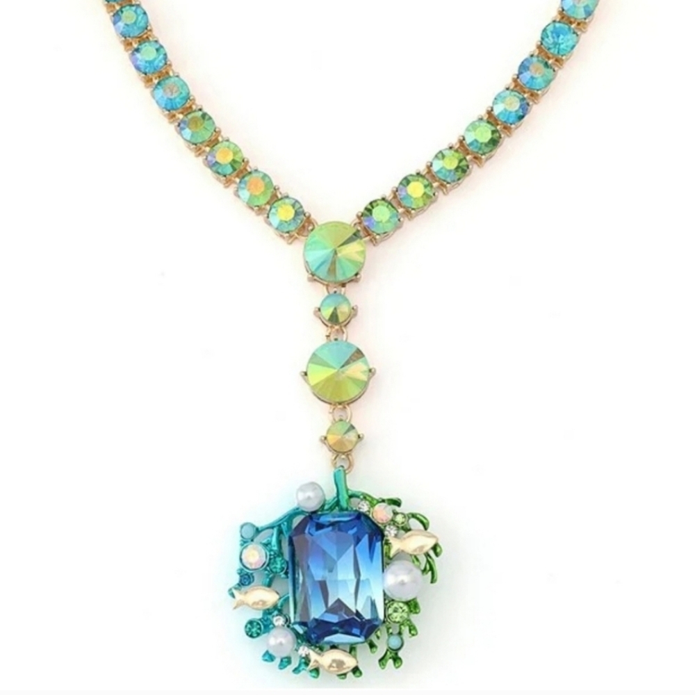 👉✨️Betsey Johnson Gold Tone Mermaid Jewels Tennis 16" Necklace Seaweed Pendant